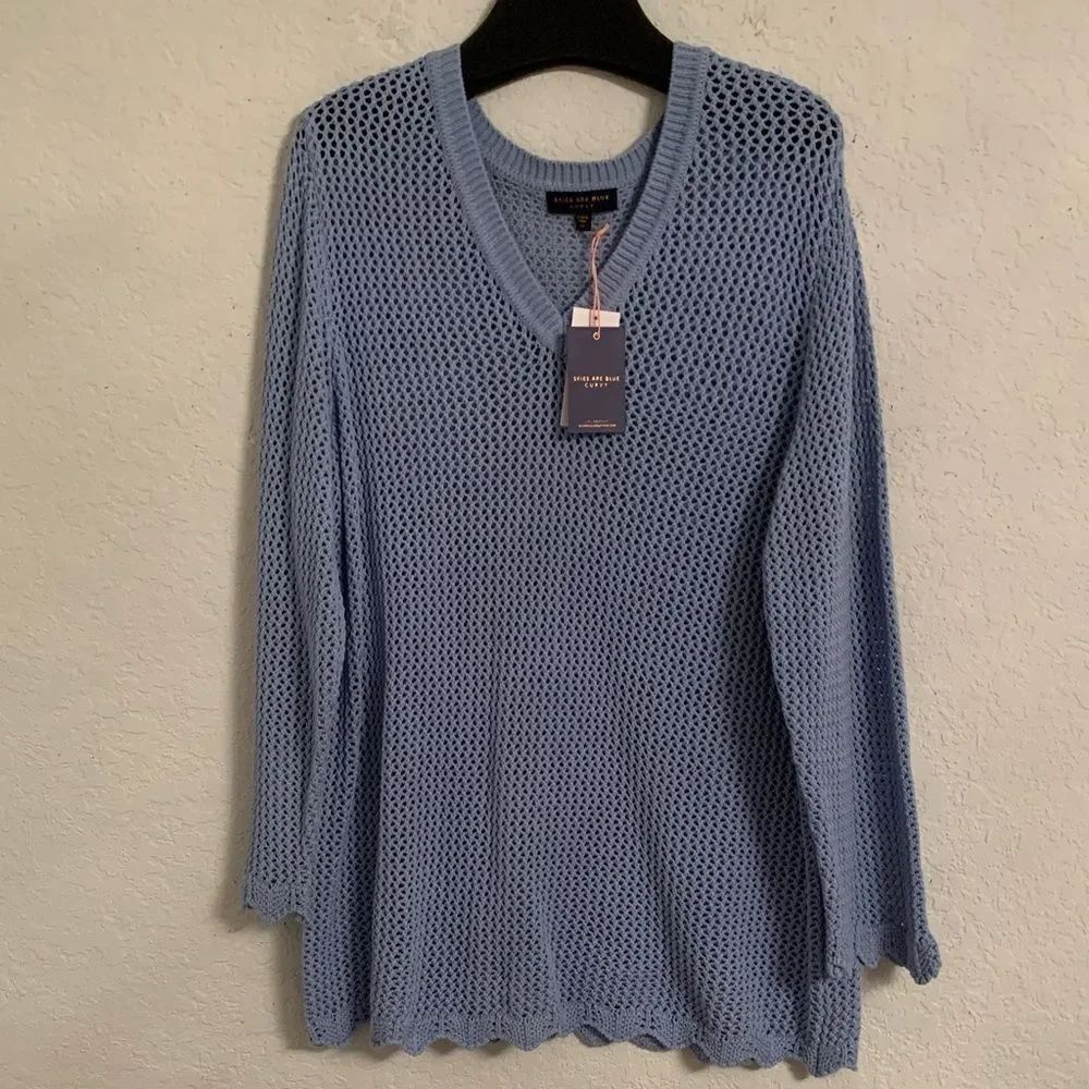 NWT Skies Are Blue Curvy Light Blue V-Neck Cotton Sweater Size 2X